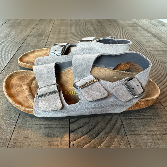 Birkenstock Milano Suede Gray Strap Sandals Women’s Size 39 (8-8.5) - Picture 4 of 16